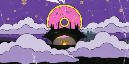 Mr. Burns 2022 Show Art - The HVSF Theater Tent with a donut moon