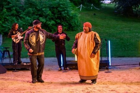 Siena D'Addario, Mark Martin, Stephen Michael Spencer and Jacob Ming Trent in HVSF's 2024 production of Medea: Re-Versed- Photo by Gabe Palacio